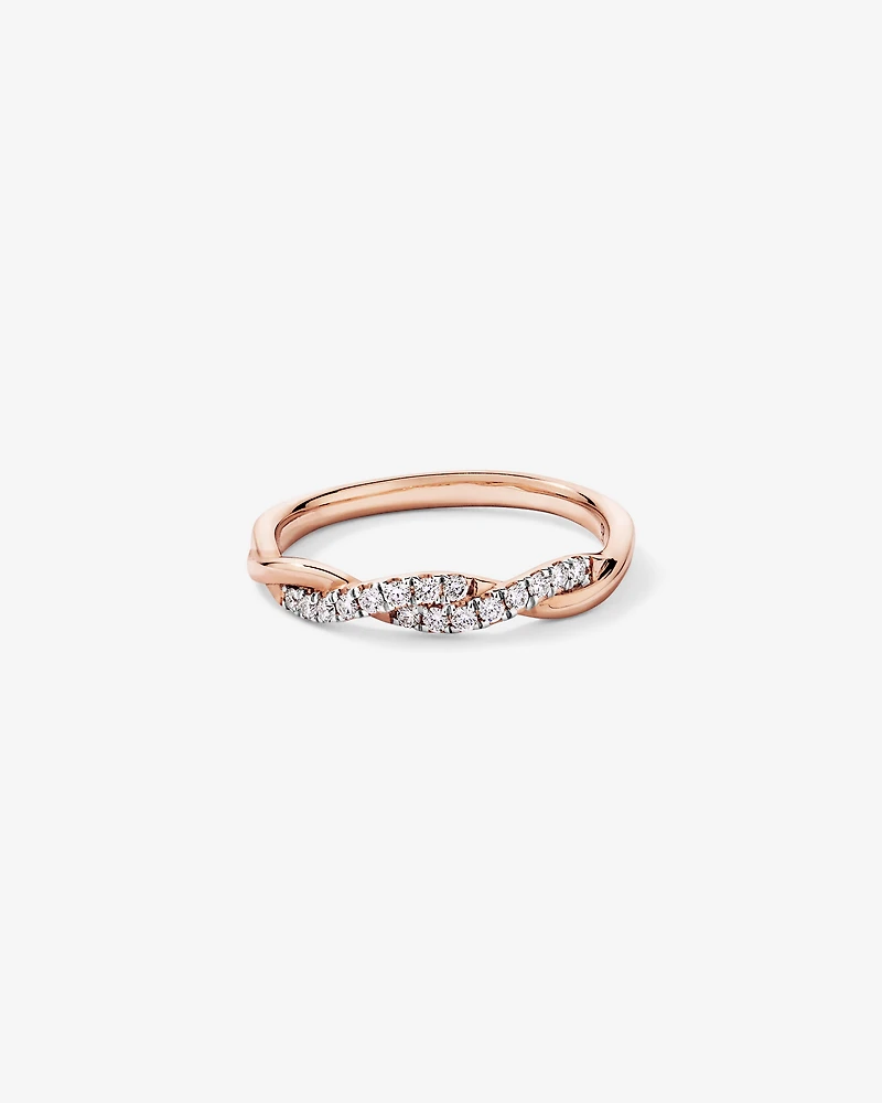Alliance torsadée en or rose 14 carats rhodié, sertie d'un diamant rond brillant de 0,16 carat, cultivé en laboratoire