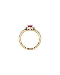 Round Cut Red Created Ruby and Lab-Grown Diamond Halo Ring in 10kt Yellow Gold and Rhodium