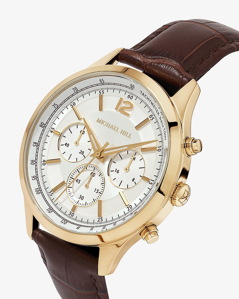 Montre chronographe pour homme 42 mm en acier inoxydable doré