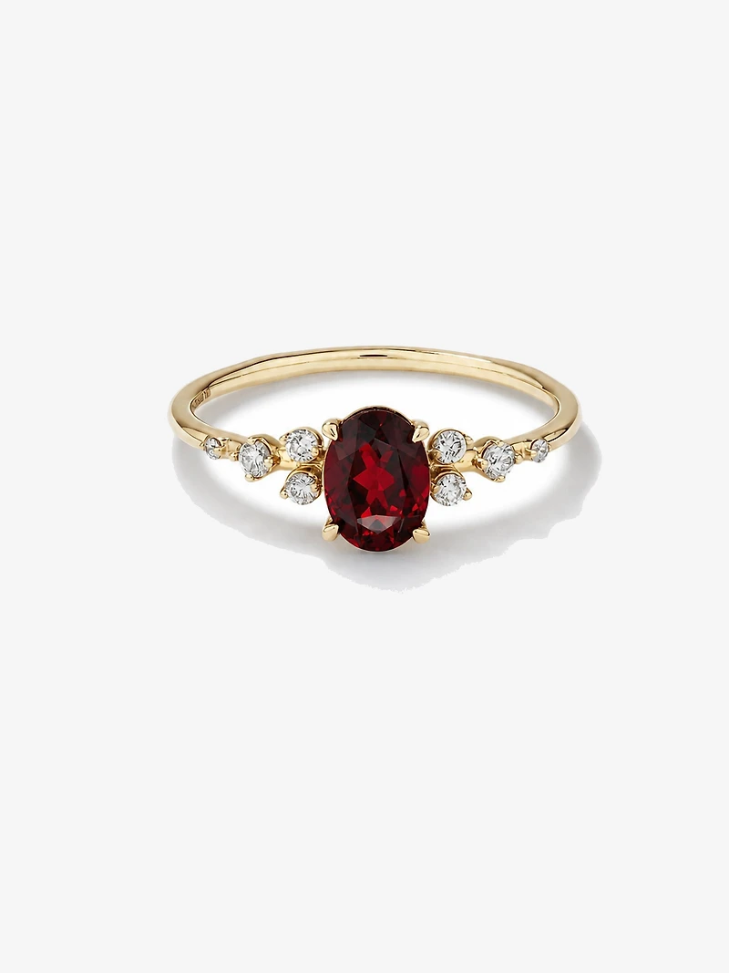 Garnet and 0.12 Carat TW Diamond Ring 10kt Yellow Gold