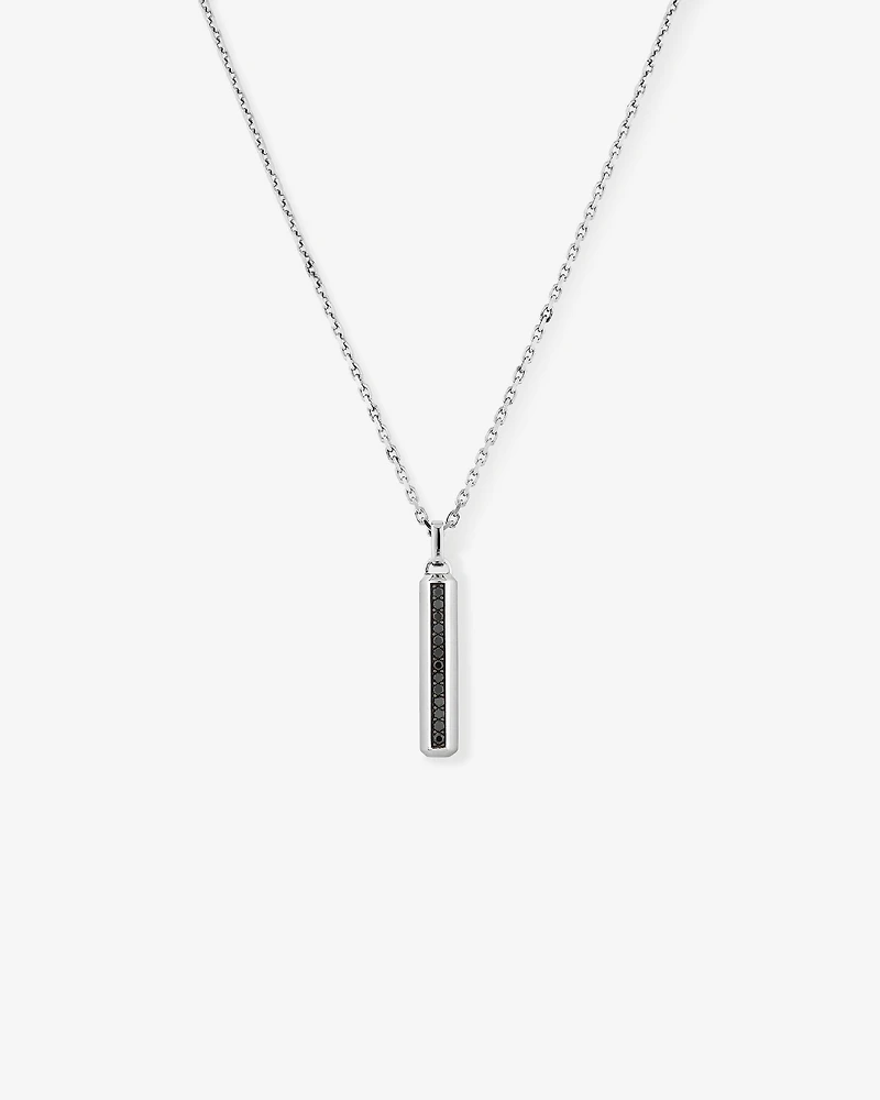 Men's Pave Black Diamond Pendant on Cable Chain in Sterling Silver