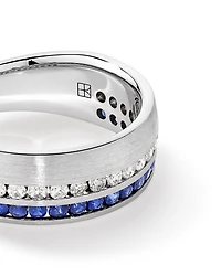 Bague pour homme en or blanc 10 carats avec diamants TW et saphir bleu de 0,46 carat