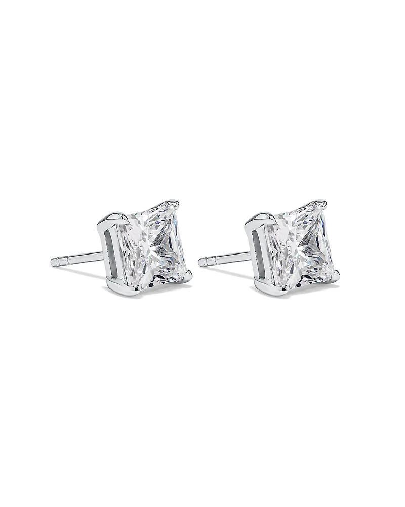 7mm Princess Cubic Zirconia Stud Earrings in Sterling Silver