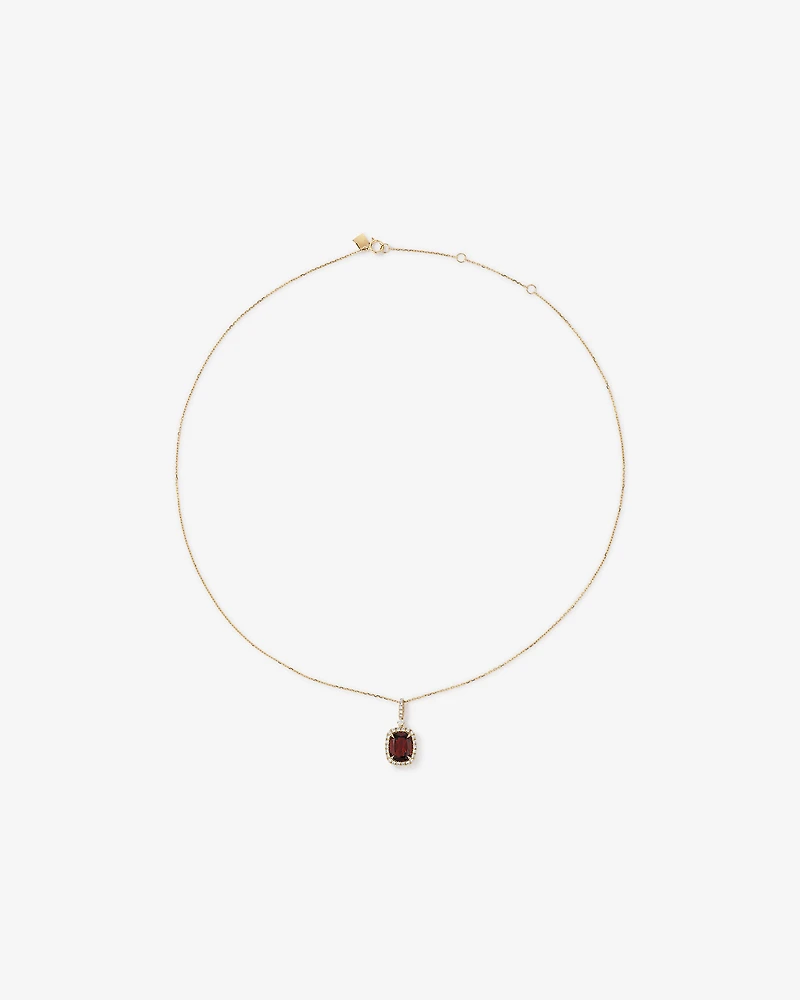 Cushion Cut Red Garnet Gemstone and Diamond Halo Pendant Necklace 10kt Yellow Gold