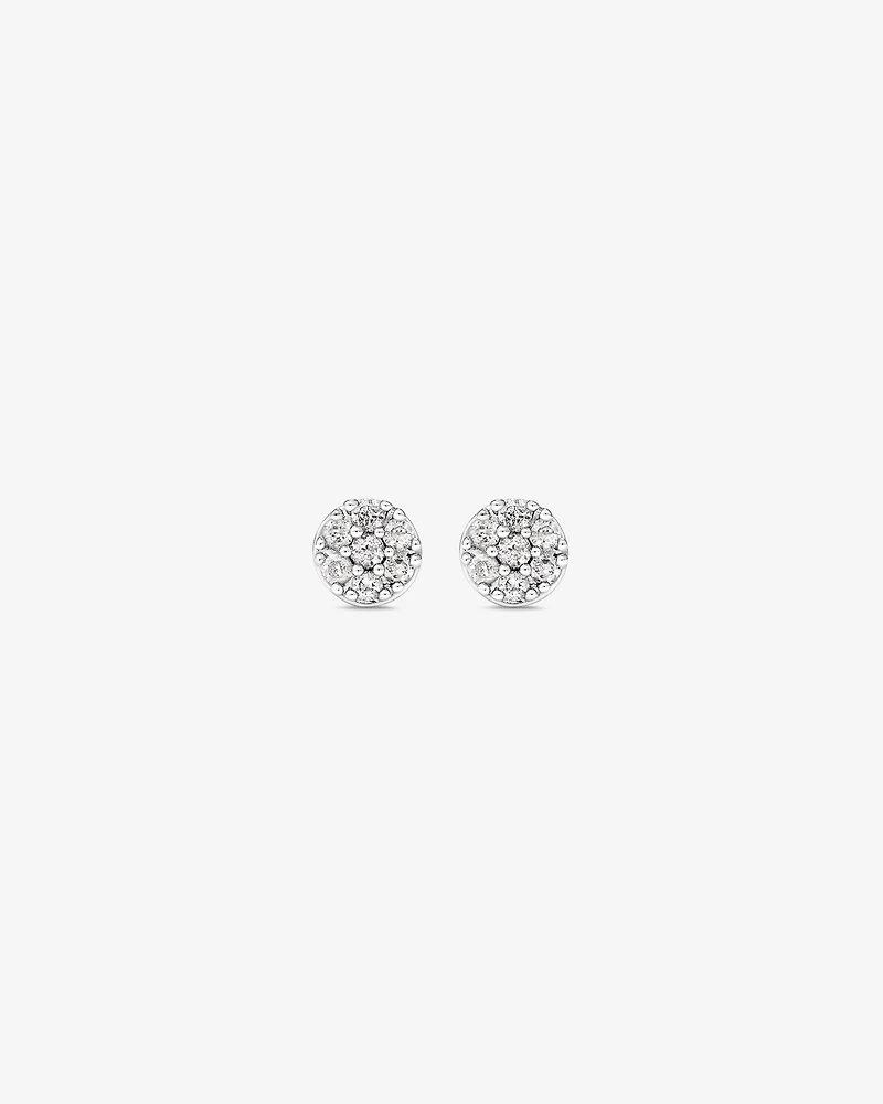 Round Diamond Cluster Stud Earrings in 10kt White Gold