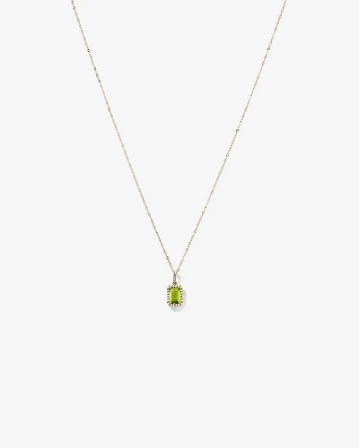 Emerald Cut Peridot and Diamond Halo Pendant with Chain in 10kt Yellow Gold