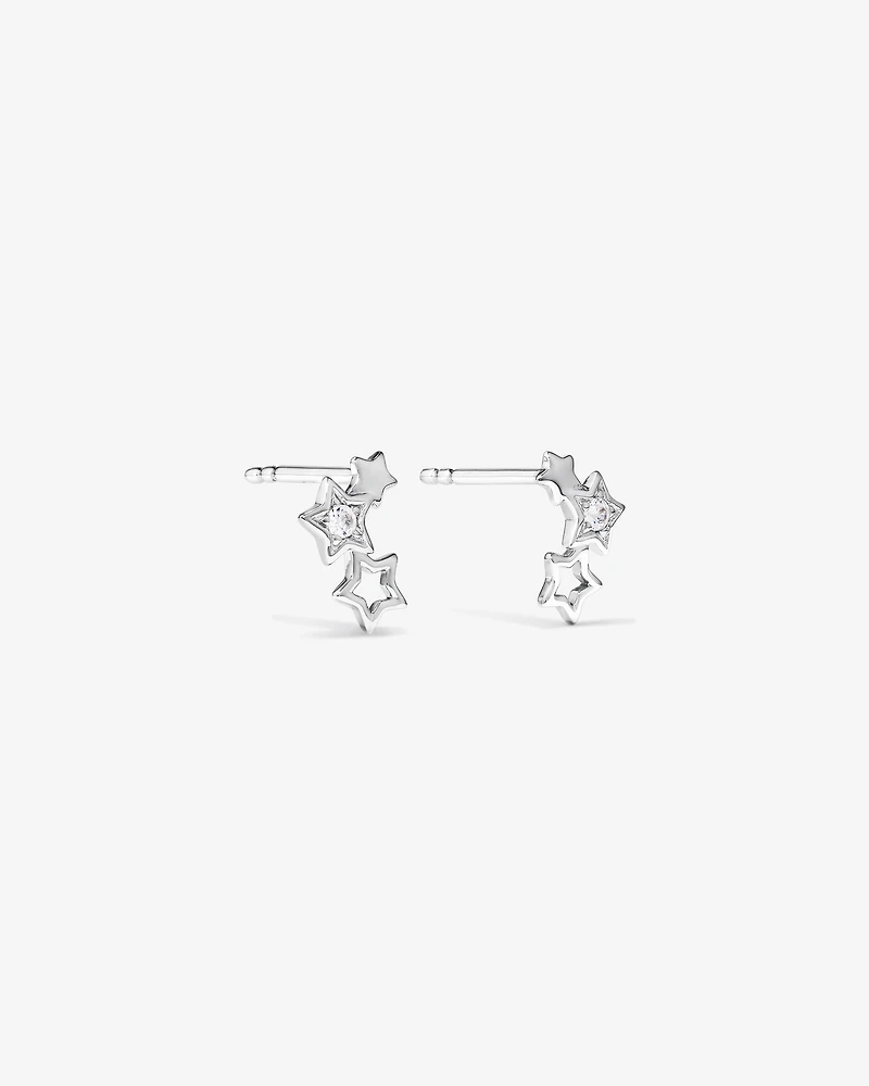 Star Trio Stud Earrings with Cubic Zirconia in Sterling Silver