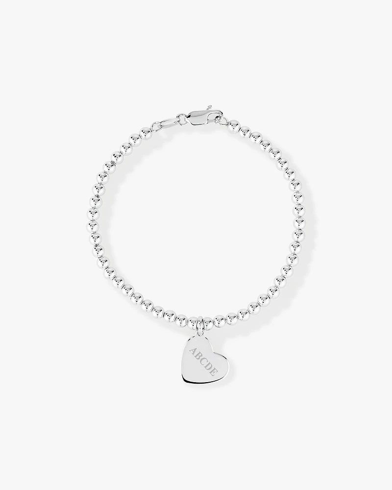 Bracelet en argent sterling avec perles et cœur de 19 cm.