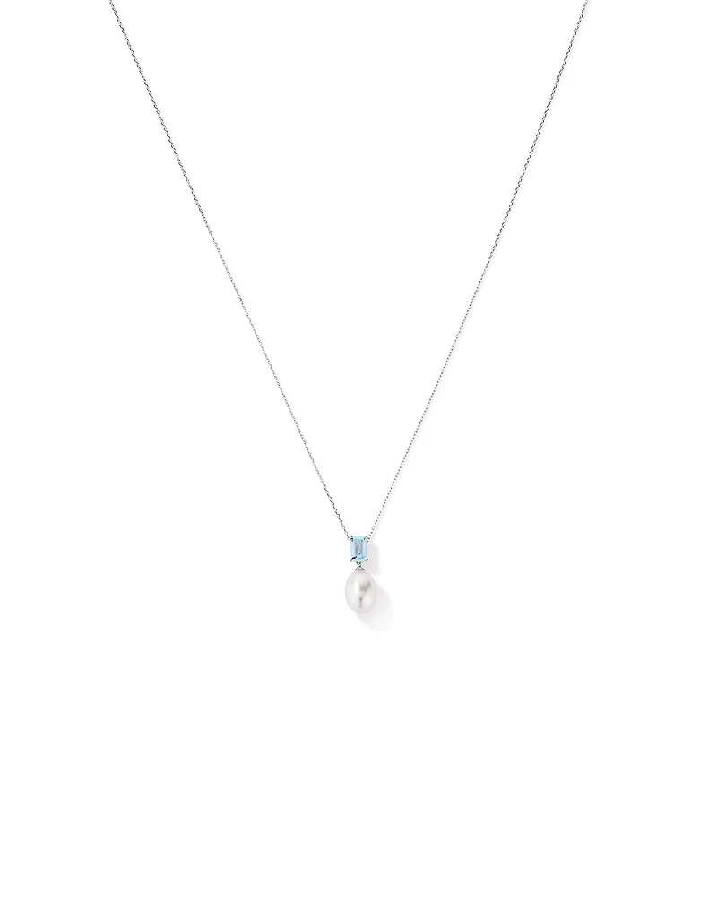 Aquamarine and Cultured Freshwater Pearl Drop Necklace in 10kt Gold