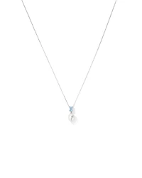 Aquamarine and Cultured Freshwater Pearl Drop Necklace in 10kt Gold