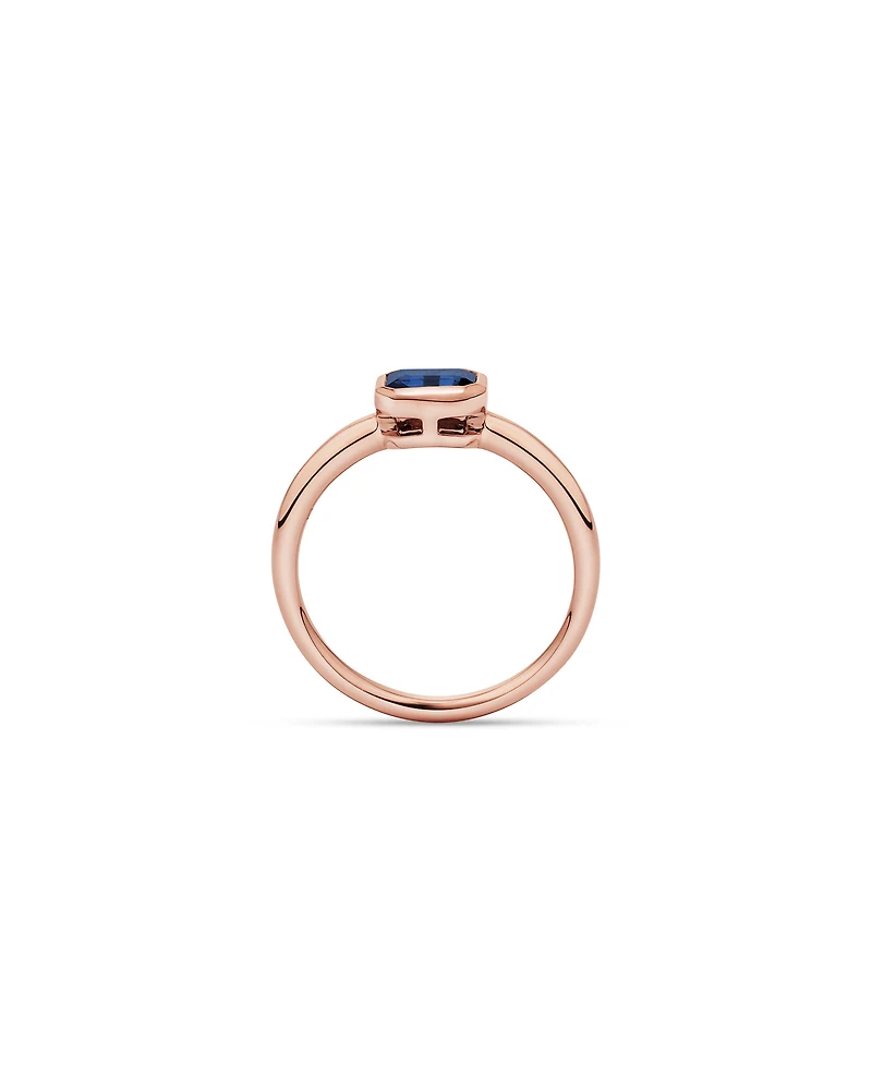 Australian Sapphire Emerald Cut Bezel Set Ring 10kt Rose Gold