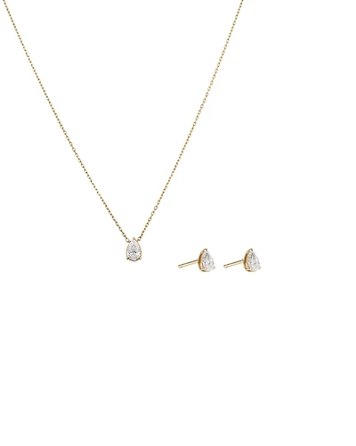 Coffret pendentif et boucles d’oreilles en diamant poire cultivé en laboratoire de 0,64 carat TW en or jaune 10 carats