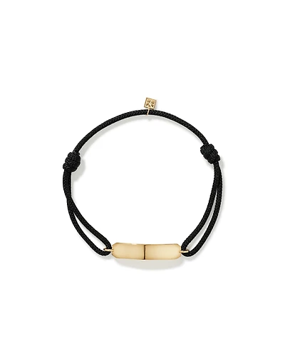 Engravable Black Cord ID Bracelet in 10kt Gold