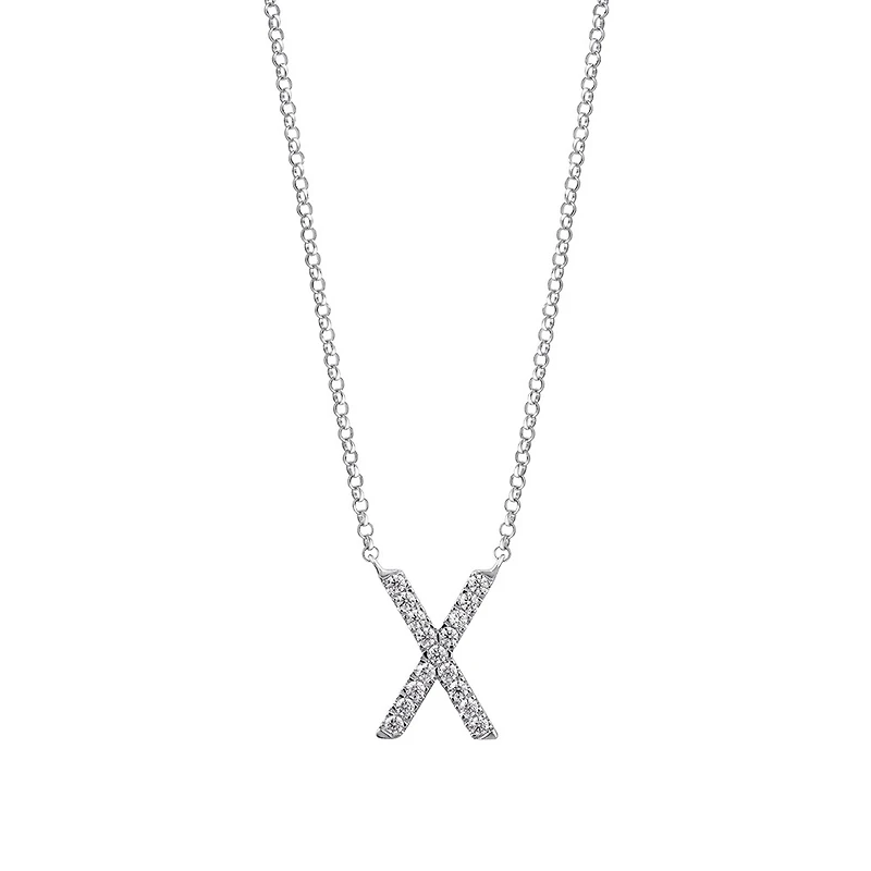 X Initial Necklace with 0.10 Carat TW of Diamonds in 10kt White Gold