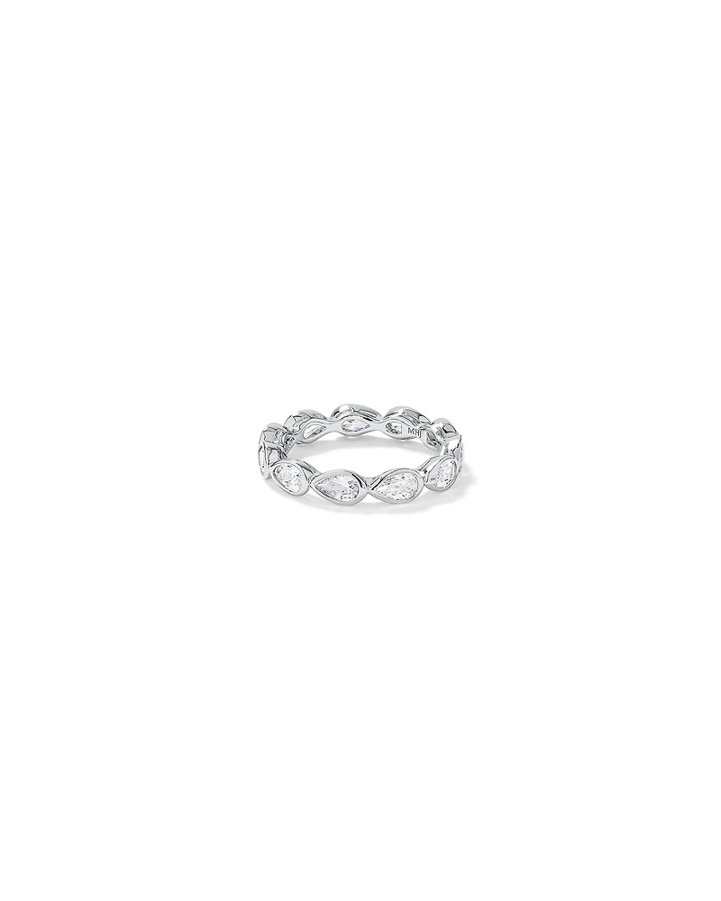 Pear Shaped Cubic Zirconia Bezel Set Eternity Ring Sterling Silver