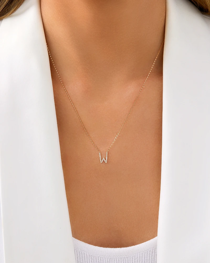 "W" Initial Necklace with 0.10 Carat TW of Diamonds in 10kt Yellow Gold