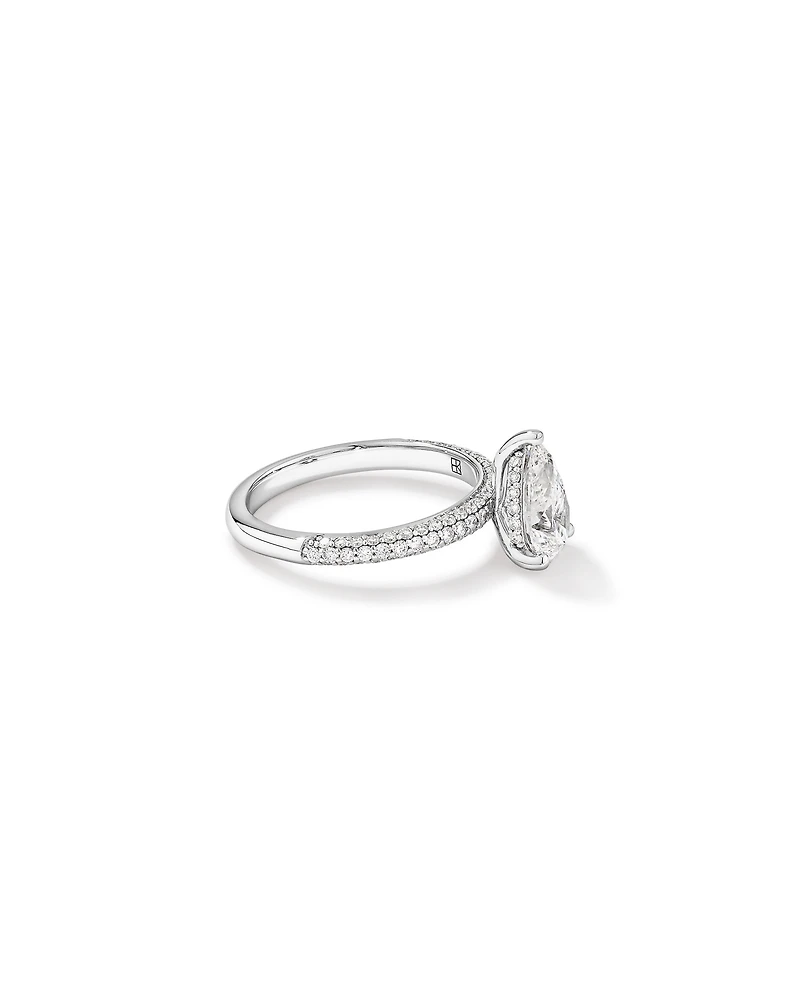 Bague de fiançailles en diamant laboratoire taille poire 1,96 carat poids total or blanc 14 kt