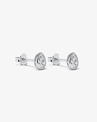 Pear Shaped Cubic Zirconia Bezel Set Stud Earrings in Sterling Silver