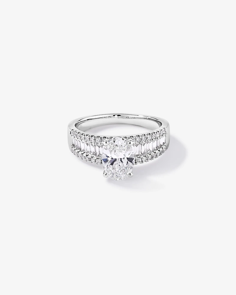 2.21 Carat TW Oval and Baguette Laboratory-Grown Side Accent Diamond Ring 14kt White Gold