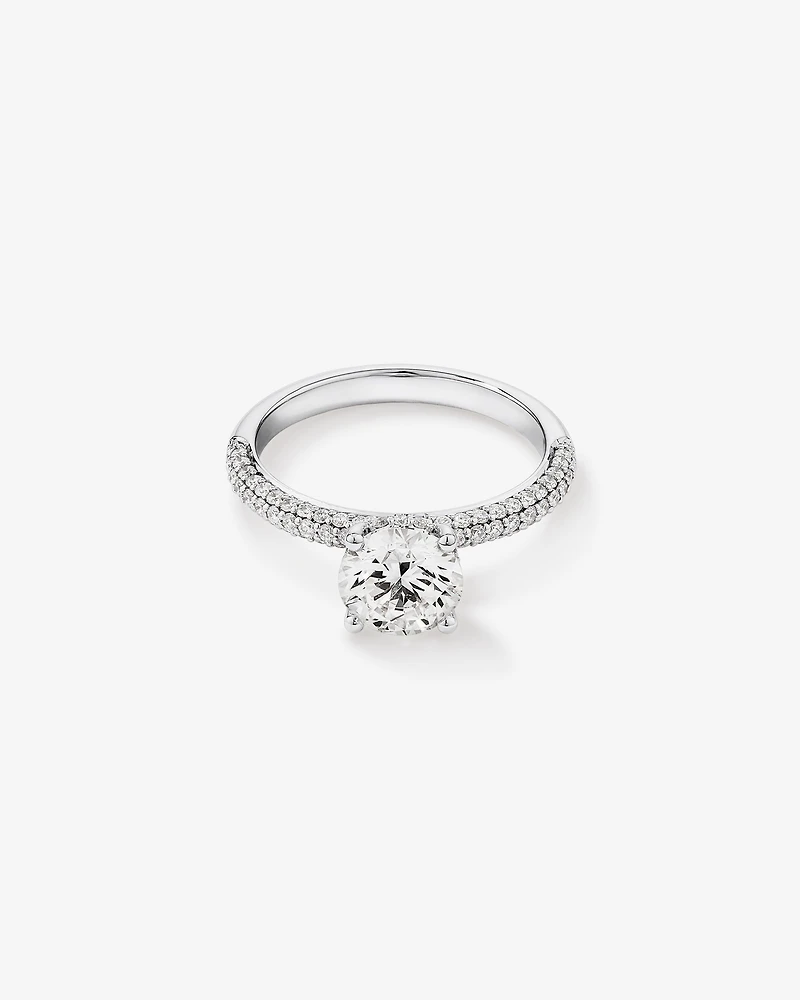 1.95 Carat TW Round Brilliant Laboratory-Grown Diamond Solitaire Side Accent Engagement Ring 14kt White Gold