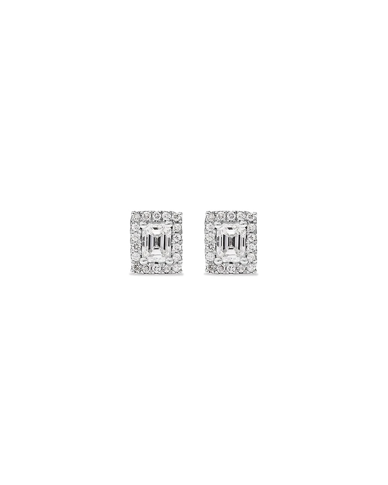 0.46 Carat TW Emerald Diamond Halo Stud Earrings in 10kt White Gold
