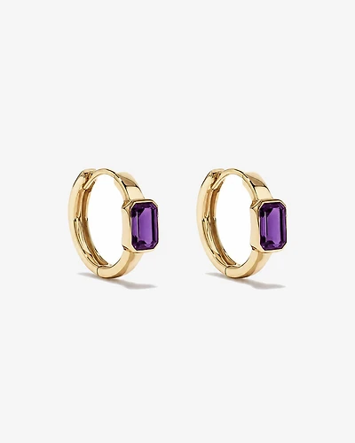 Amethyst Bezel Huggie Earrings in 10kt Yellow Gold