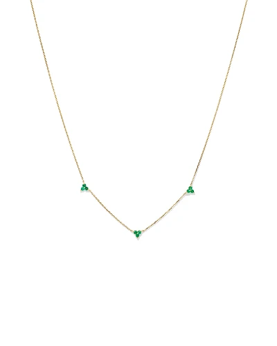 Emerald Trio Station Necklace in 10kt Yellow Gold