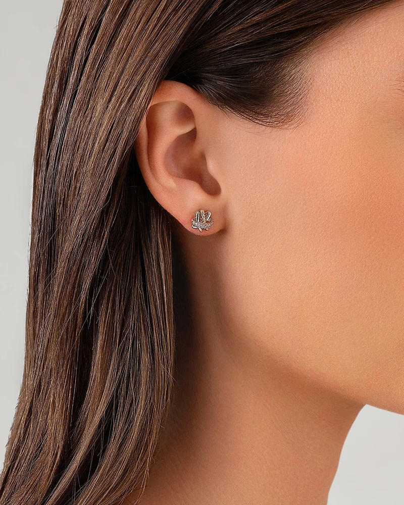 Crossover Earrings with .09 Carat TW Diamonds in Sterling Silver and 10kt Yellow Gold