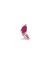 Pink Sapphire and Ruby Gemstone Flat Back Helix Single Stud Earring in 10kt Yellow Gold