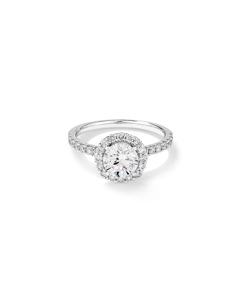 Anneau engagé, halo en diamant brillant cultivé en laboratoire de 1,79 carat en or blanc 14 carats