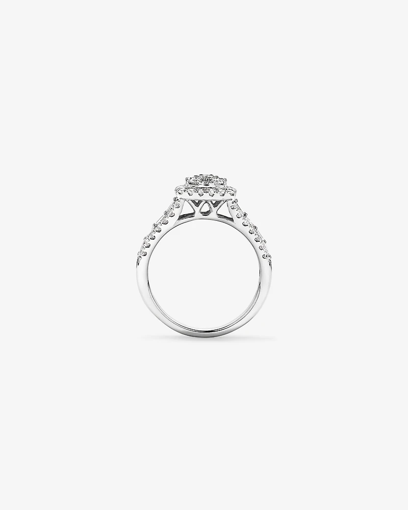 Bague en or blanc 14 carats sertie de diamants ronds brillants et baguettes (1,25 carat au total)