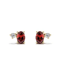 Round White Sapphire and Oval-Cut Garnet Toi Et Moi Stud Earrings in 10kt Yellow Gold