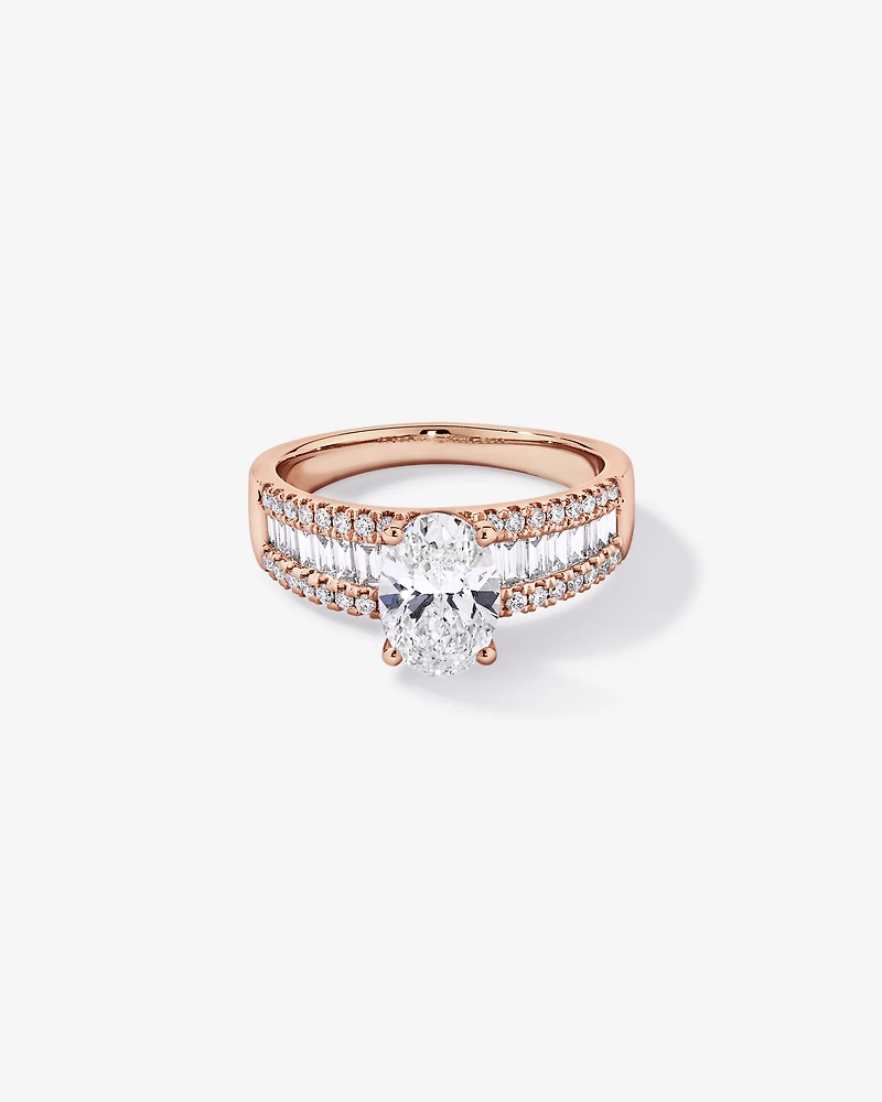2.21 Carat TW Oval and Baguette Laboratory-Grown Side Accent Diamond Ring 14kt Rose Gold