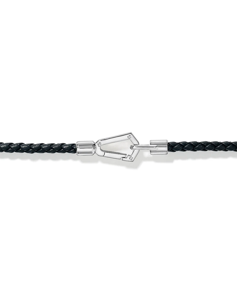 Bracelet double enveloppe en cuir tressé pour hommes en argent sterling