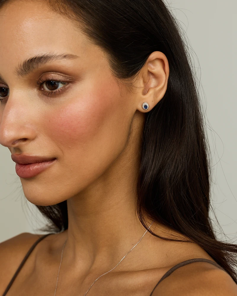 Australian Sapphire & 0.12 Carat TW Diamond Stud Halo Earrings in 10kt Gold