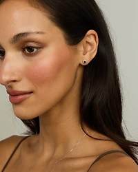 Australian Sapphire & 0.12 Carat TW Diamond Stud Halo Earrings in 10kt Gold