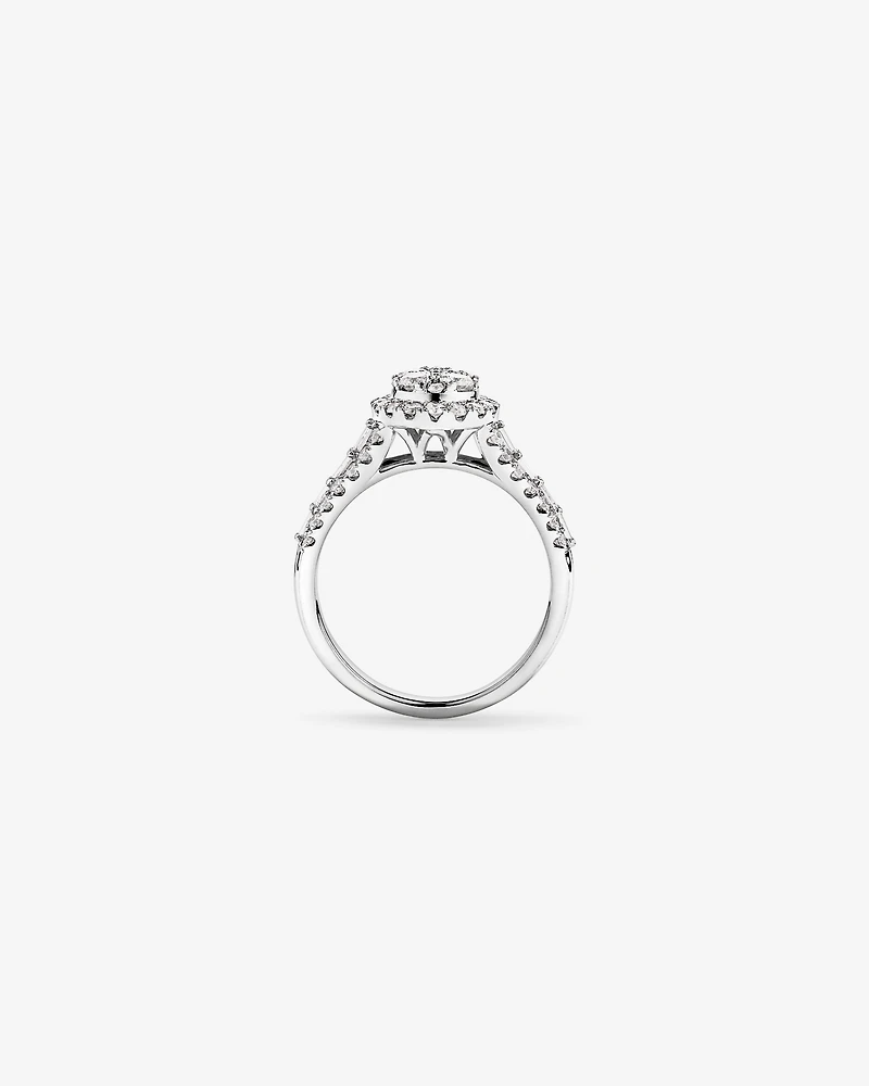 Bague en or blanc 14 carats sertie de diamants ronds brillants et baguettes (1,25 carat au total