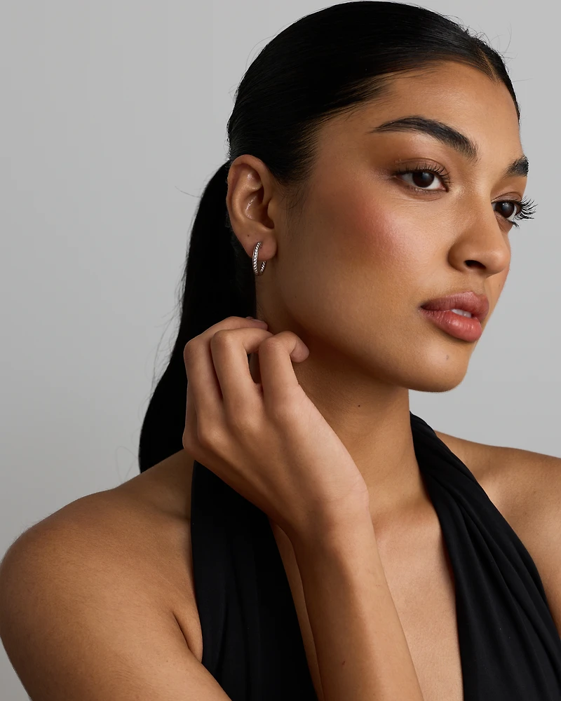 20mm Cubic Zirconia Huggie Hoop Earrings in Sterling Silver