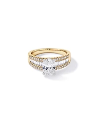 Bague en diamant latérale ovale TW de 2,21 carats et baguette cultivée laboratoire or blanc 14