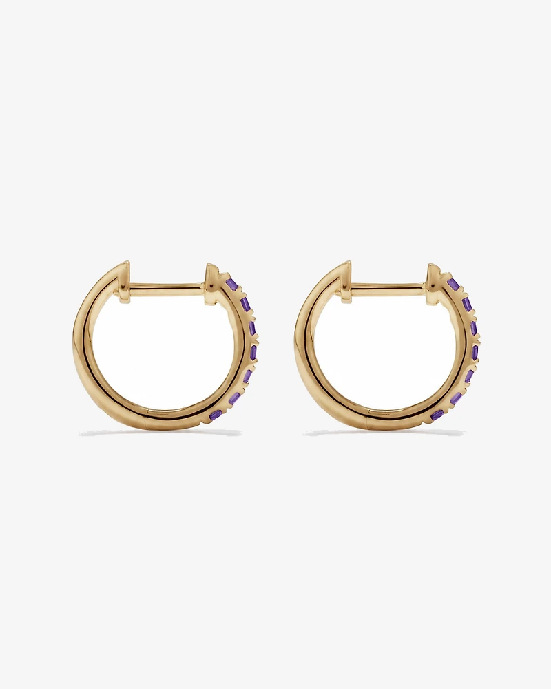 Amethyst Huggie Hoop Earrings in 10kt Yellow Gold