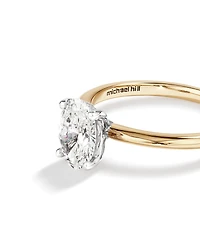 Bague de fiançailles en diamant solitaire ovale cultivée laboratoire 1,25 carat or jaune et blanc 14 carats