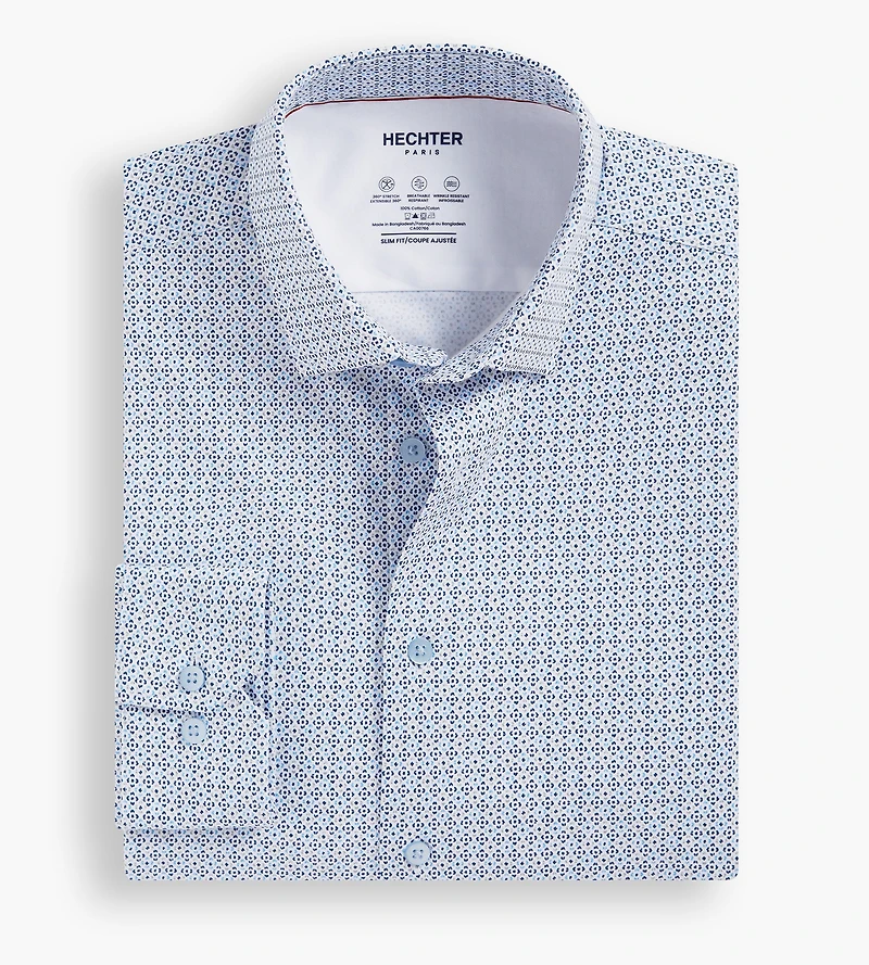 Modern Fit 360 Stretch Knit Geo Print Dress Shirt