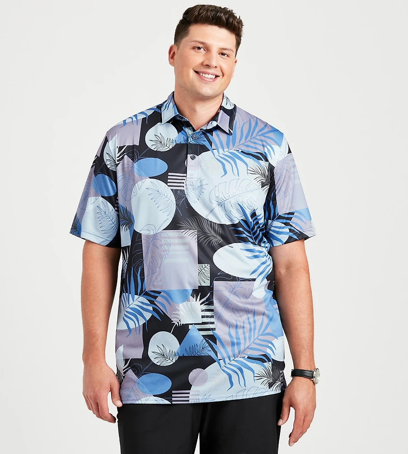 Geometric Leaf Print Polo
