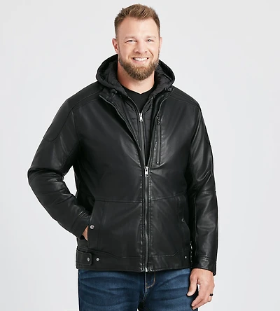 Vegan Leather Hooded Moto Jacket