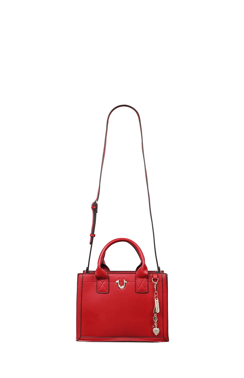 True Religion Red Modern Edge Charm Tote Bag