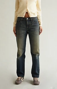 Pacsun Jordyn Low Rise Straight Leg Jeans Tinted Dark Blue