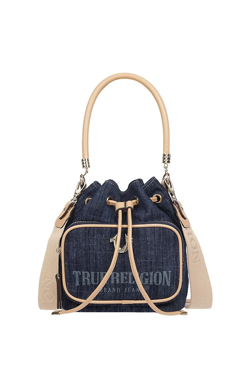 True Religion Bryce Denim and Faux Leather Bucket Bag