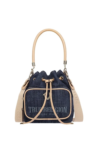True Religion Bryce Denim and Faux Leather Bucket Bag