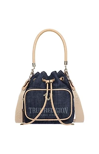 True Religion Bryce Denim and Faux Leather Bucket Bag