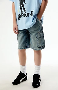 Pacsun Kids Extreme Baggy Denim Shorts Cargo Medium Blue Tint